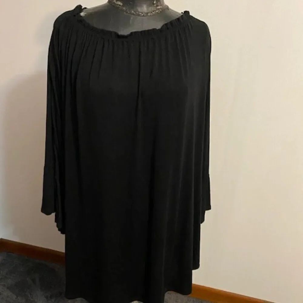 24Seven Comfort Apparel Black off the shoulder bell sleeves tunic, size 3X